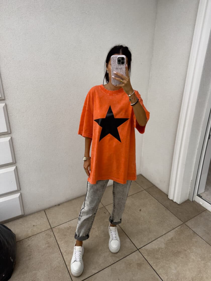 Dekatyzowany t-shirt STAR - pomarańczowy - obrazek 8