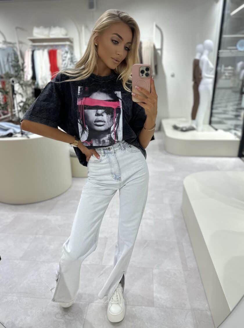 Dekatyzowany t-shirt LOCK - czarny - obrazek 3