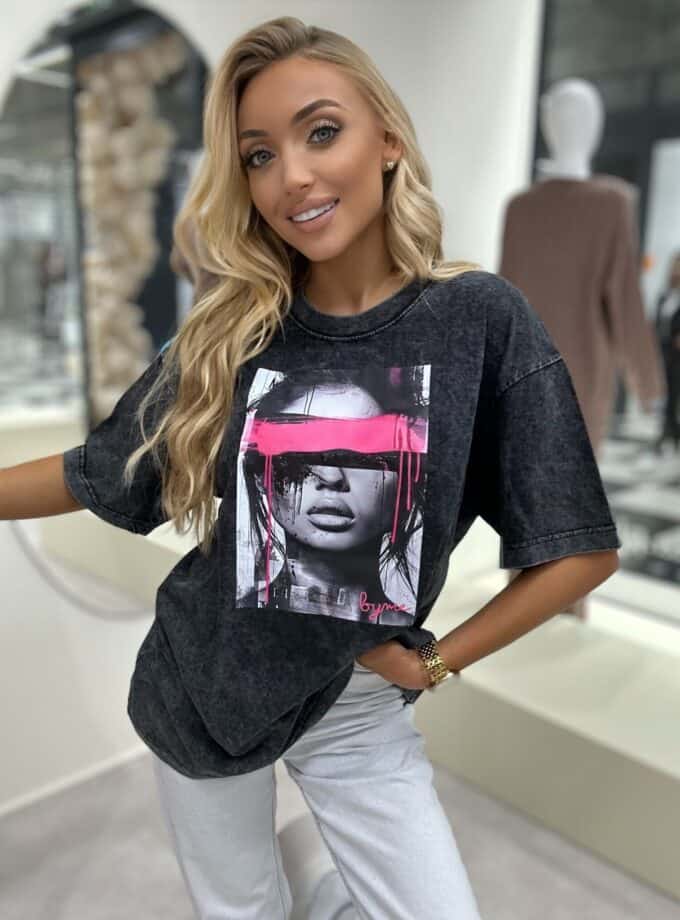 Dekatyzowany t-shirt LOCK - czarny