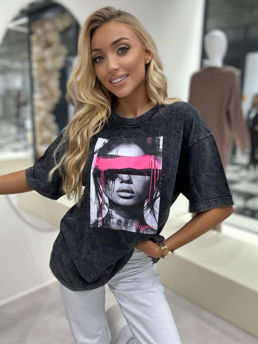 Dekatyzowany t-shirt LOCK - czarny