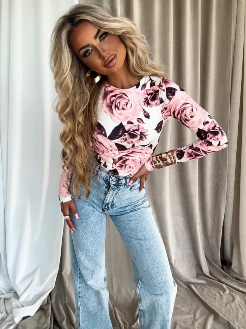 Bluzka LINDA kwiaty - biało-różowe - obrazek 5