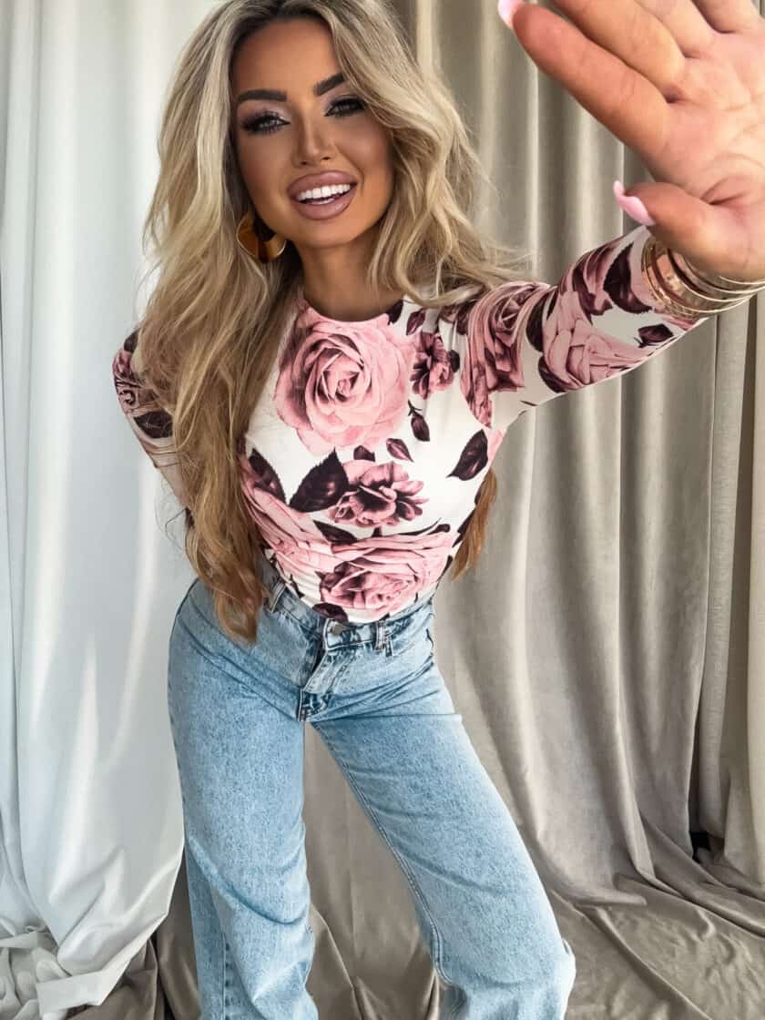 Bluzka LINDA kwiaty - biało-różowe - obrazek 9