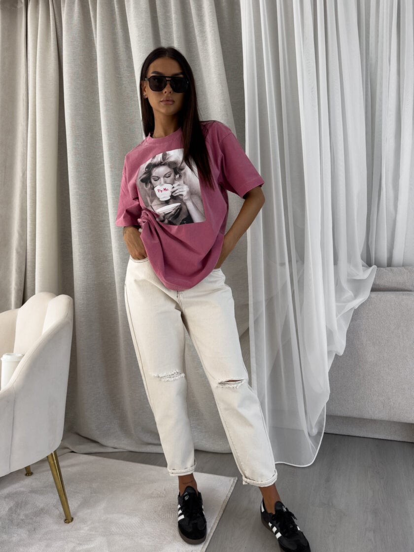 Dekatyzowany t-shirt ROLLER - brudny róż - obrazek 13