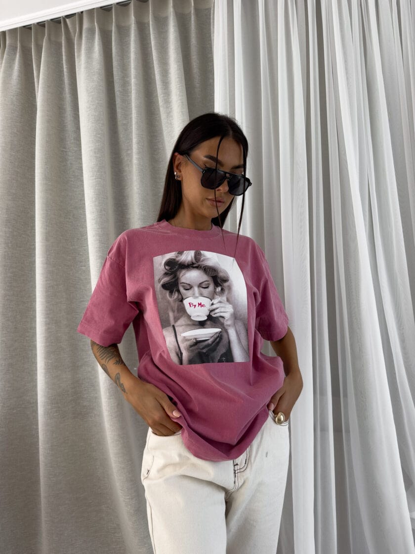 Dekatyzowany t-shirt ROLLER - brudny róż - obrazek 9