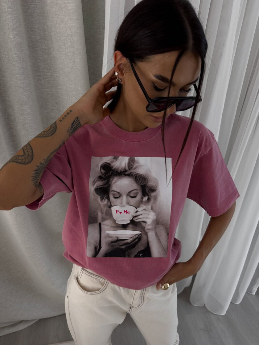 Dekatyzowany t-shirt ROLLER - brudny róż - obrazek 14