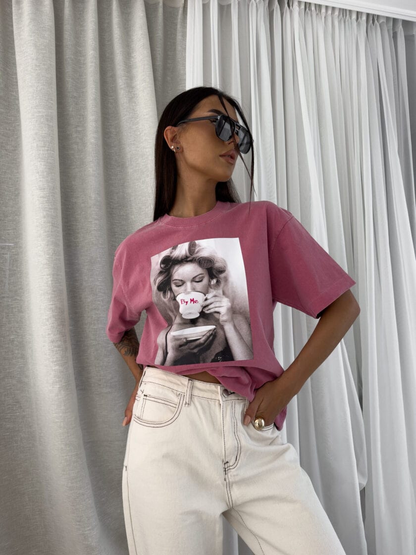 Dekatyzowany t-shirt ROLLER - brudny róż - obrazek 6