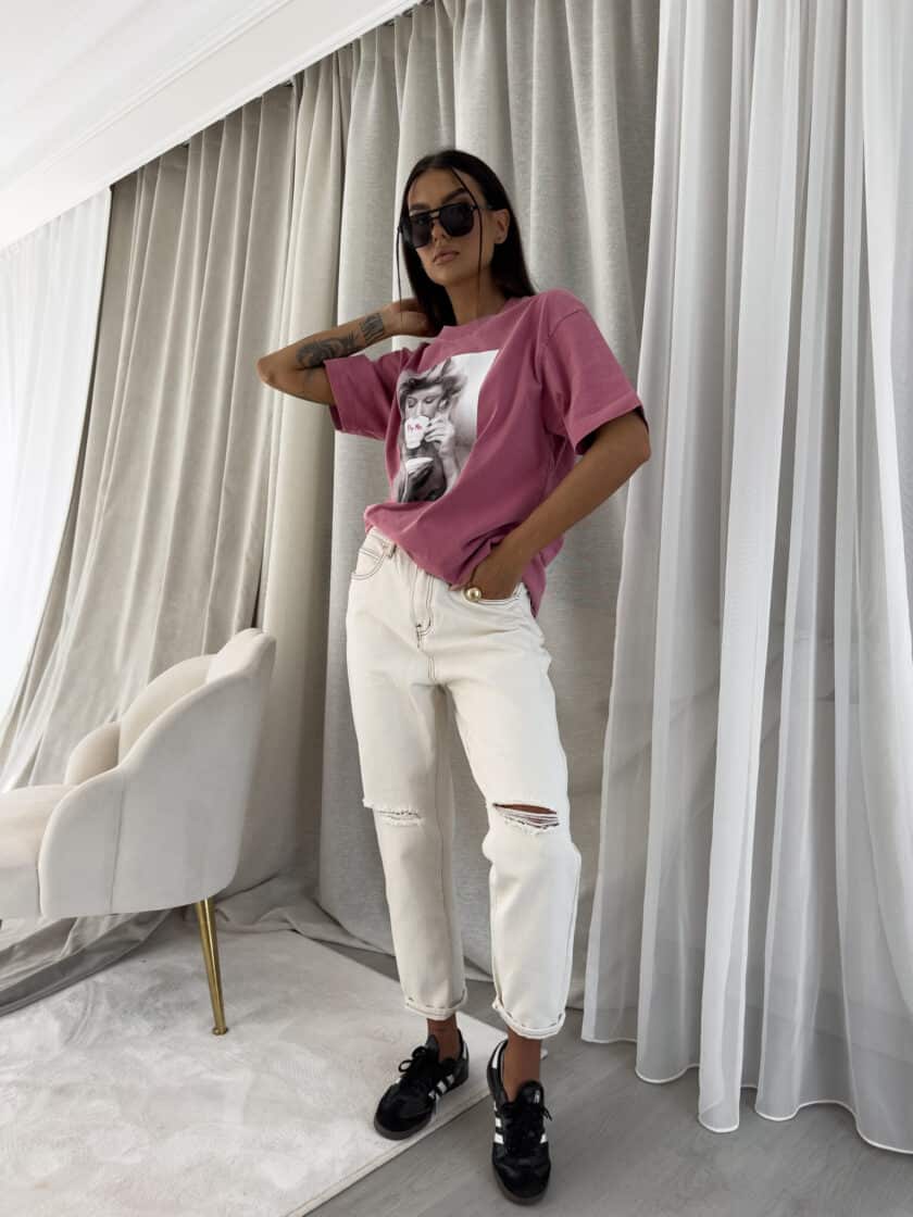 Dekatyzowany t-shirt ROLLER - brudny róż - obrazek 12