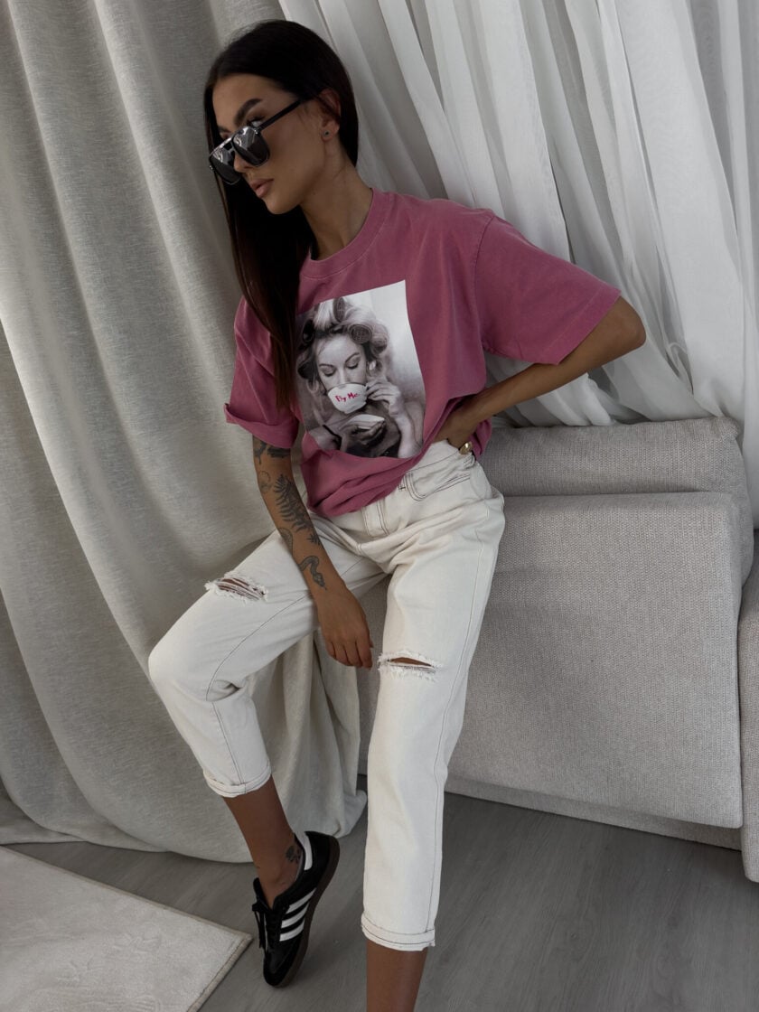 Dekatyzowany t-shirt ROLLER - brudny róż - obrazek 5