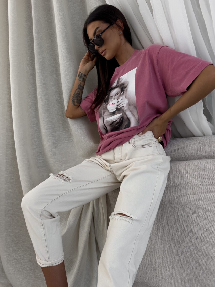 Dekatyzowany t-shirt ROLLER - brudny róż - obrazek 7