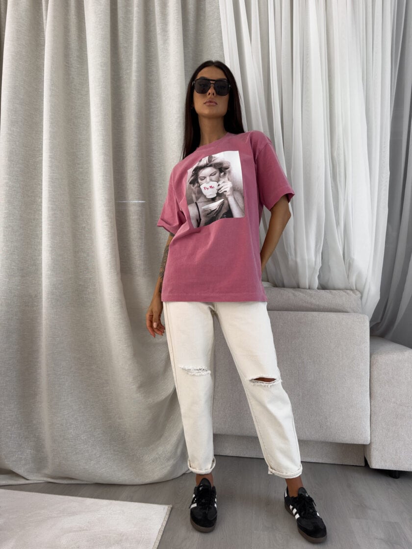 Dekatyzowany t-shirt ROLLER - brudny róż - obrazek 18