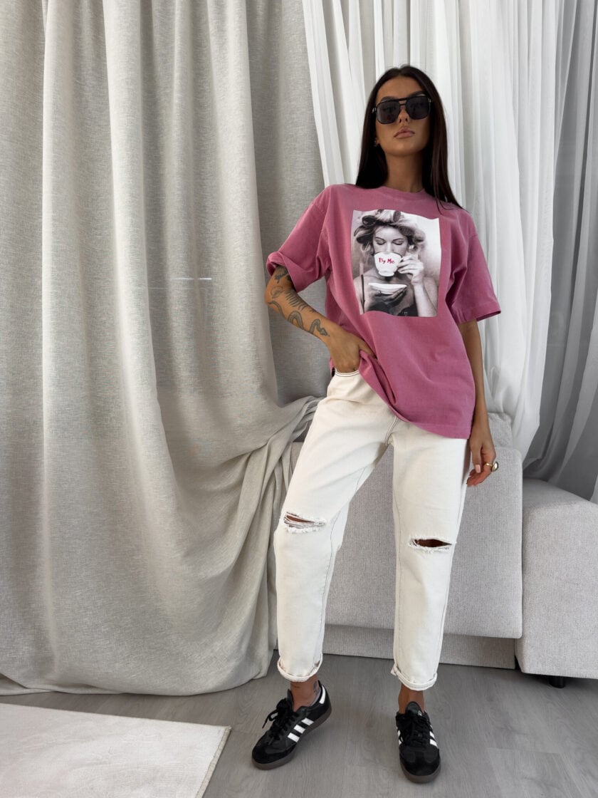 Dekatyzowany t-shirt ROLLER - brudny róż - obrazek 4