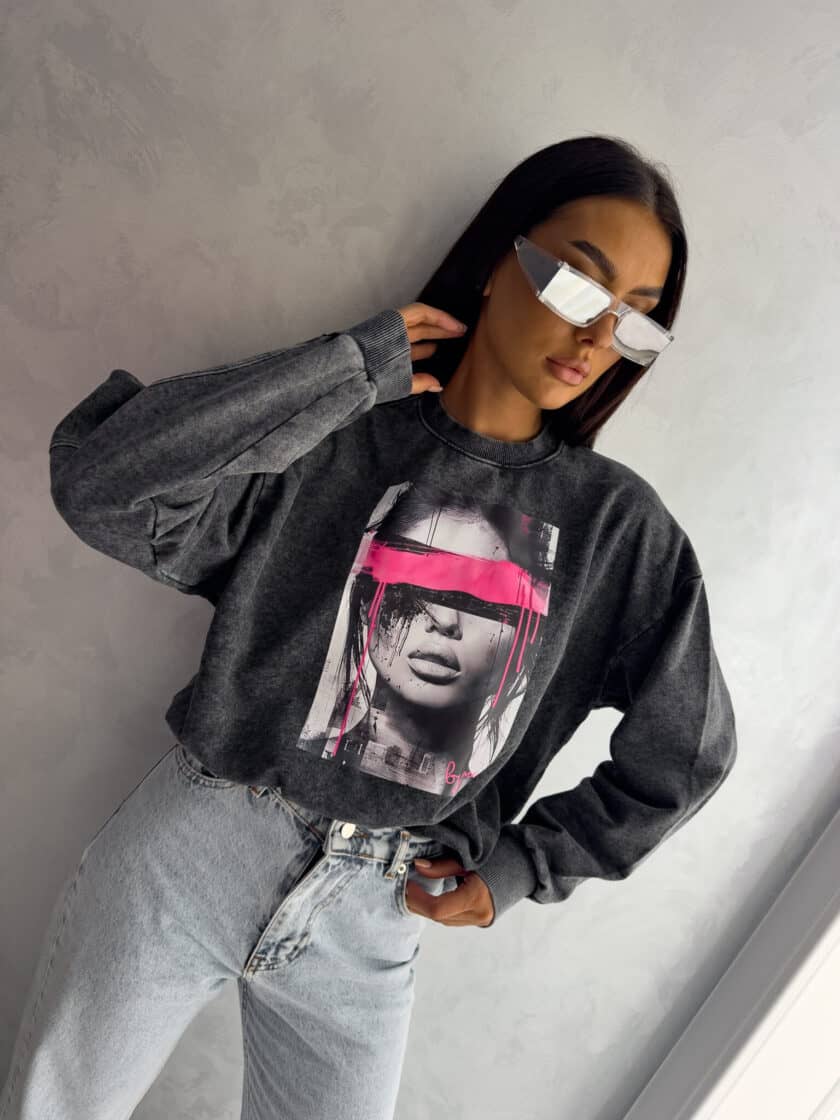 Dekatyzowana bluza LOCK - czarna - obrazek 5