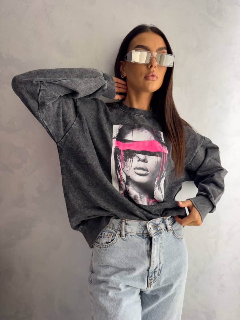 Dekatyzowana bluza LOCK - czarna - obrazek 6