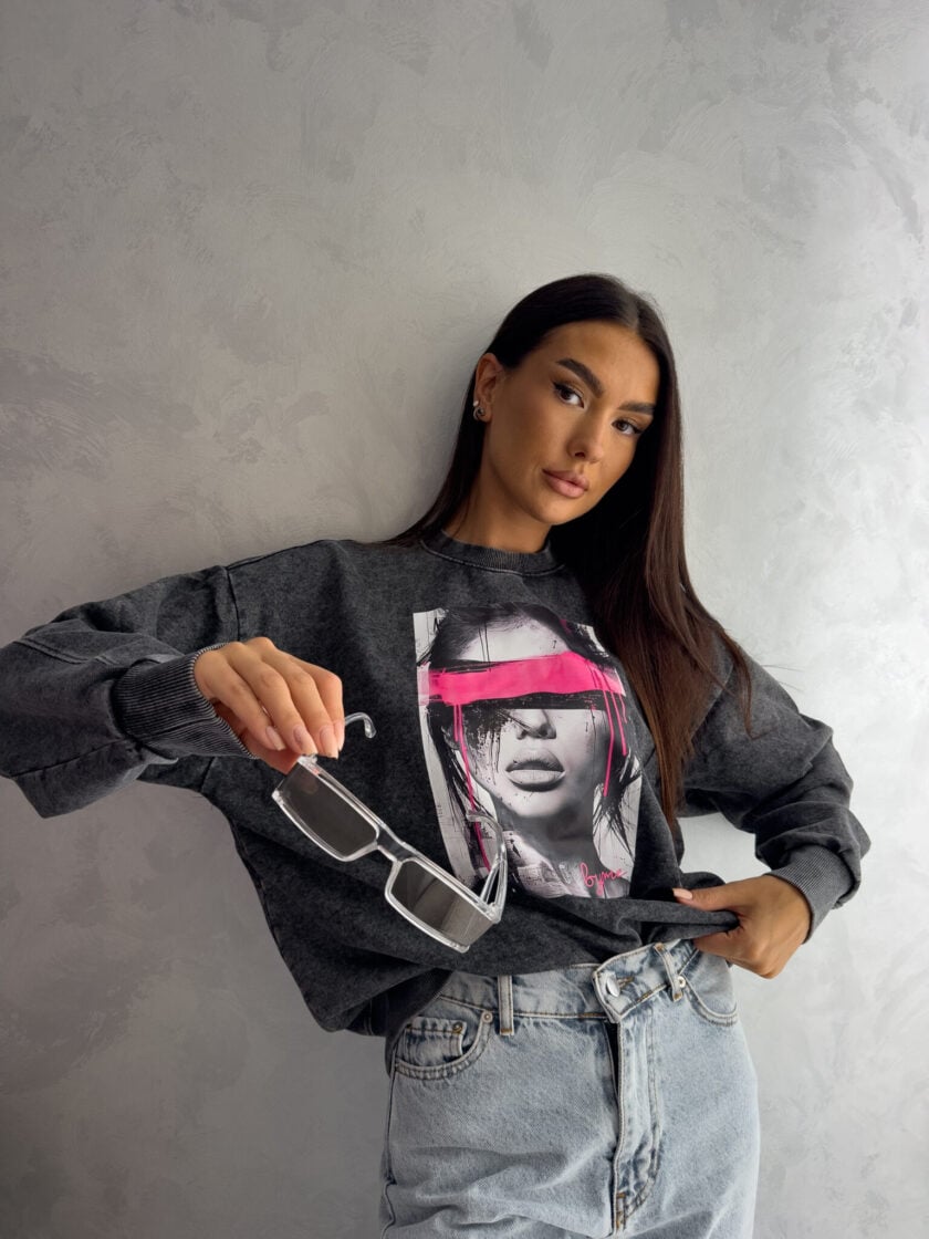 Dekatyzowana bluza LOCK - czarna - obrazek 7