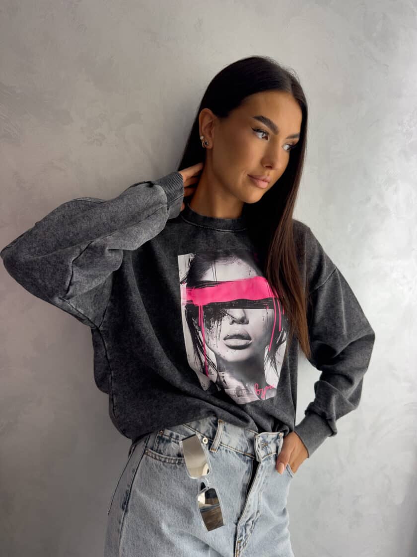 Dekatyzowana bluza LOCK - czarna - obrazek 8