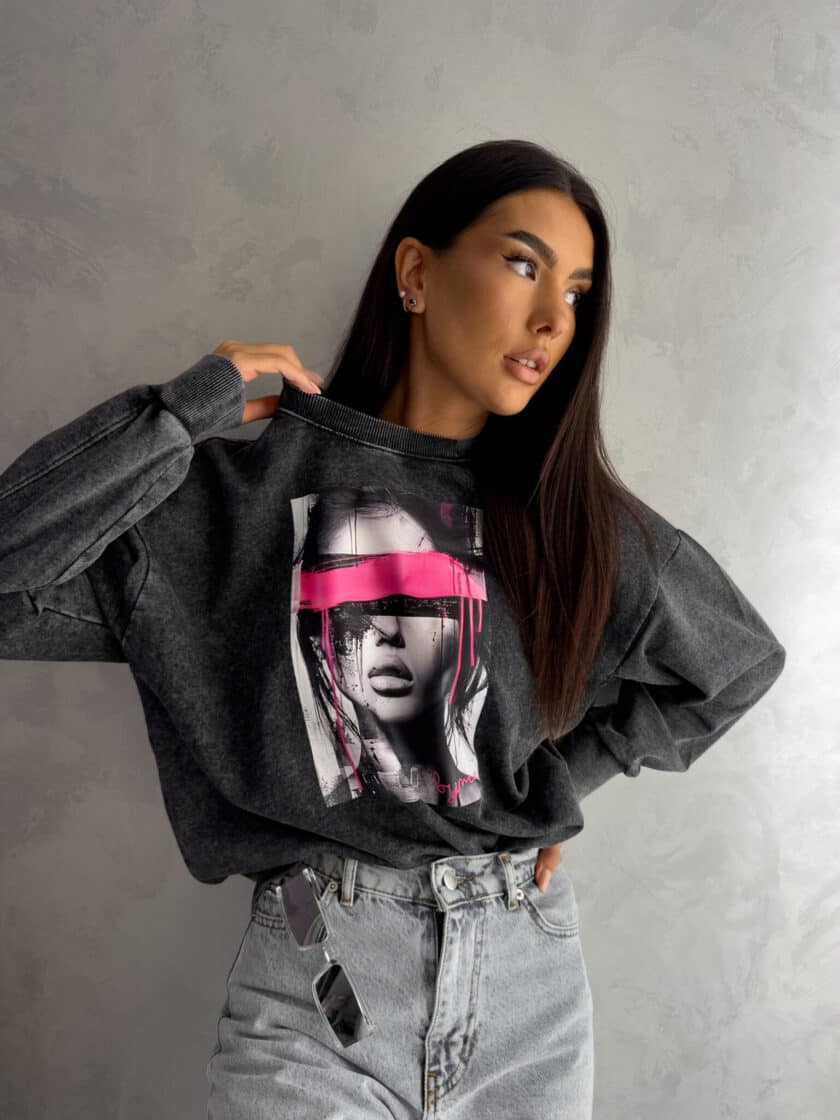 Dekatyzowana bluza LOCK - czarna