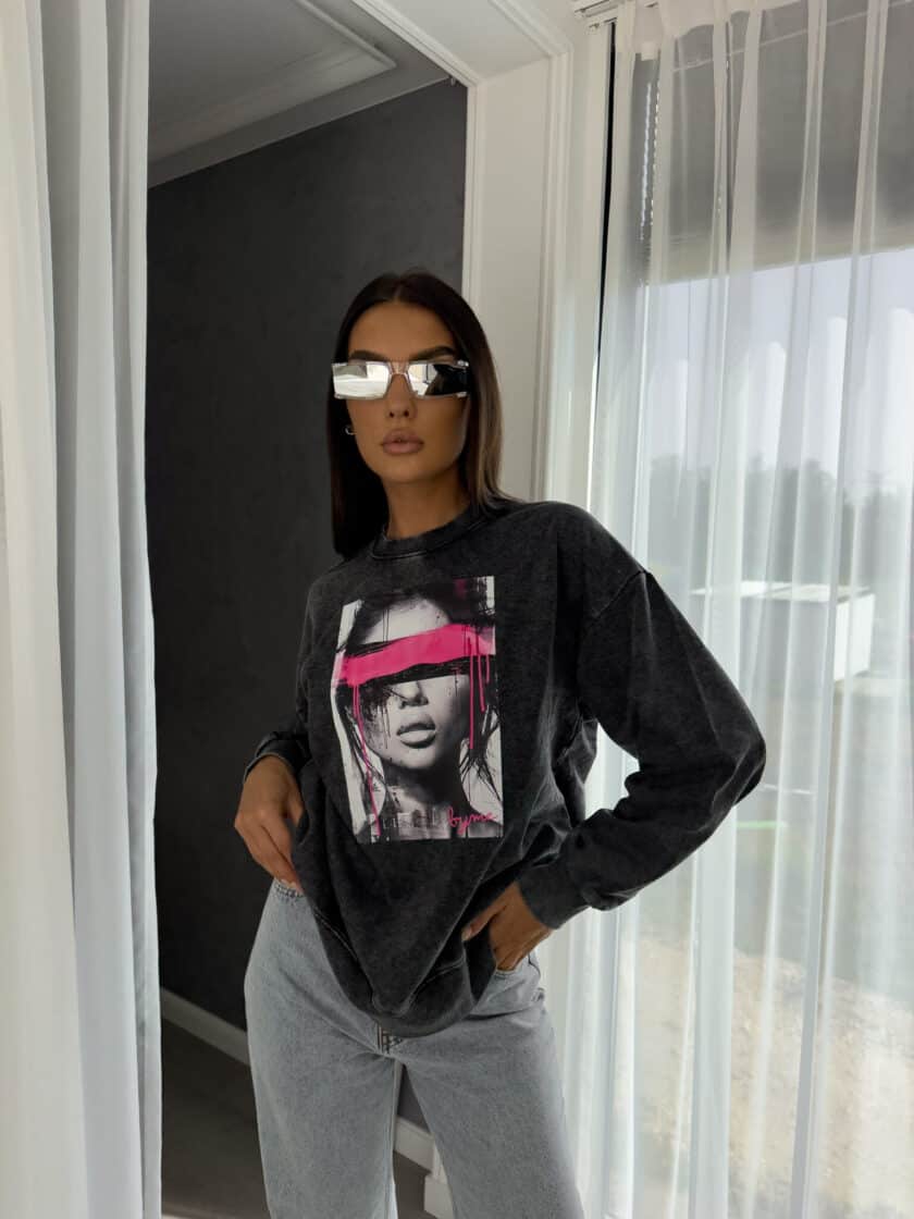 Dekatyzowana bluza LOCK - czarna - obrazek 4