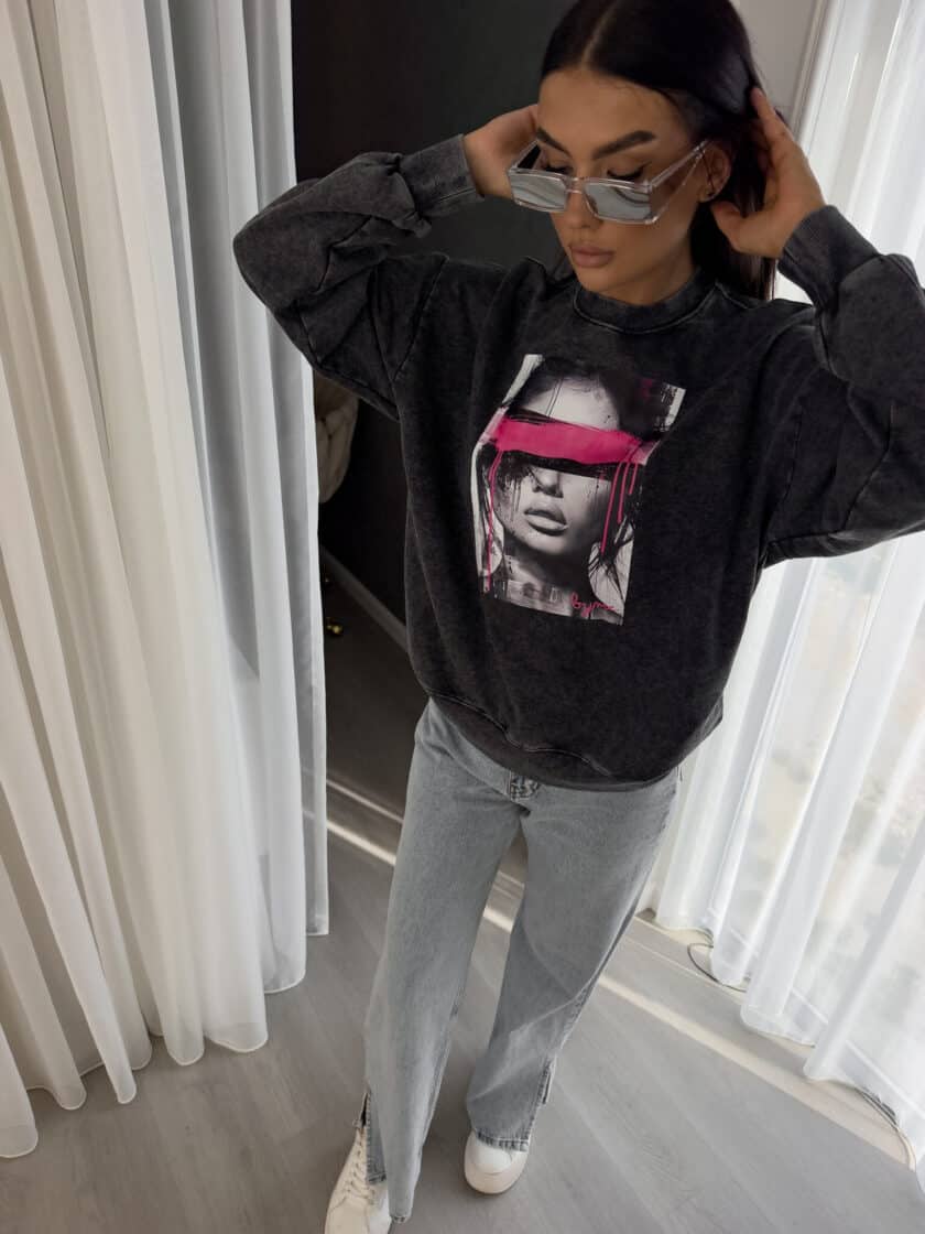 Dekatyzowana bluza LOCK - czarna - obrazek 9