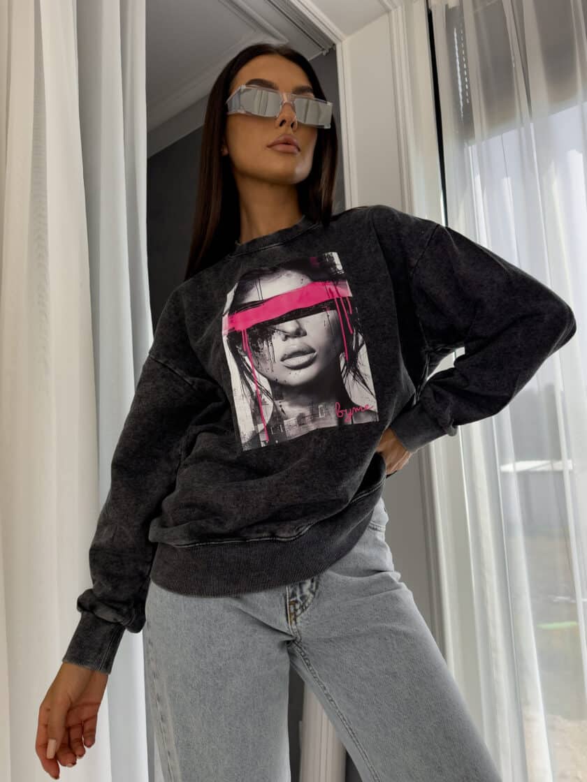 Dekatyzowana bluza LOCK - czarna - obrazek 14