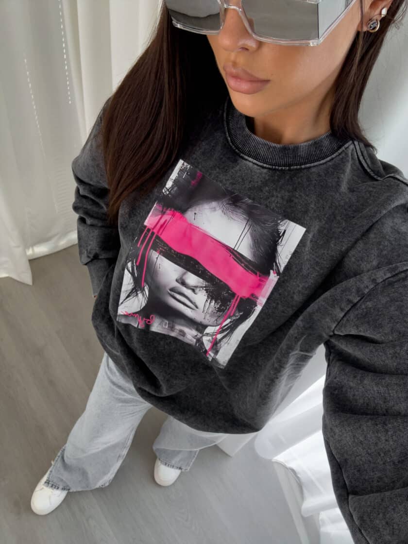 Dekatyzowana bluza LOCK - czarna - obrazek 2