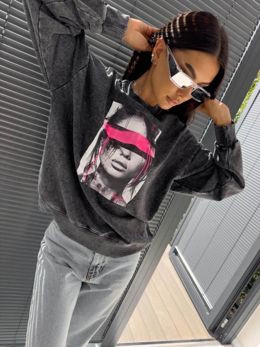 Dekatyzowana bluza LOCK - czarna - obrazek 12