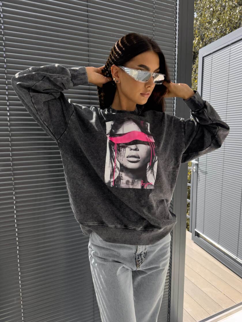 Dekatyzowana bluza LOCK - czarna - obrazek 3