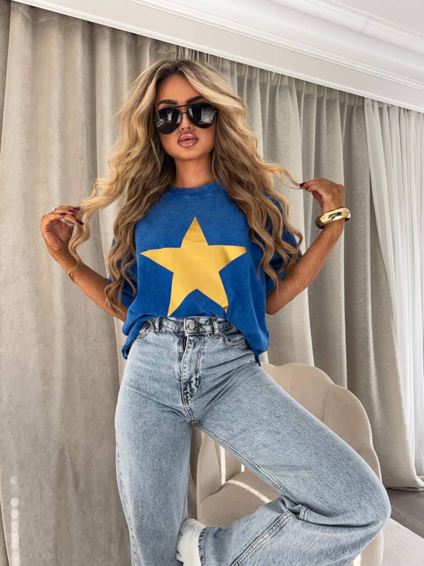 Dekatyzowany t-shirt STAR - kobalt - obrazek 2