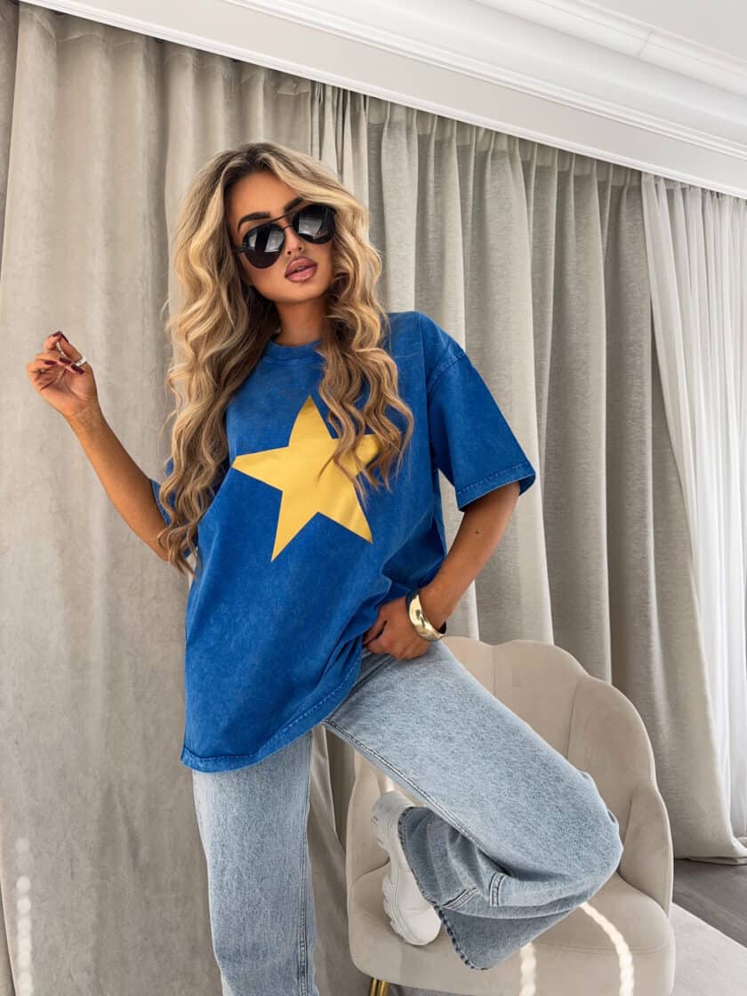 Dekatyzowany t-shirt STAR - kobalt - obrazek 4
