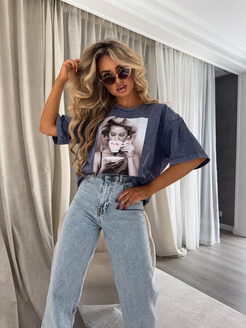 Dekatyzowany t-shirt ROLLER - granatowy - obrazek 5