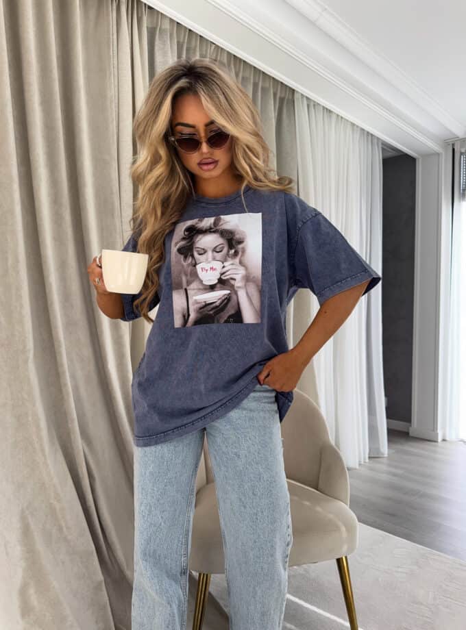 Dekatyzowany t-shirt ROLLER - granatowy