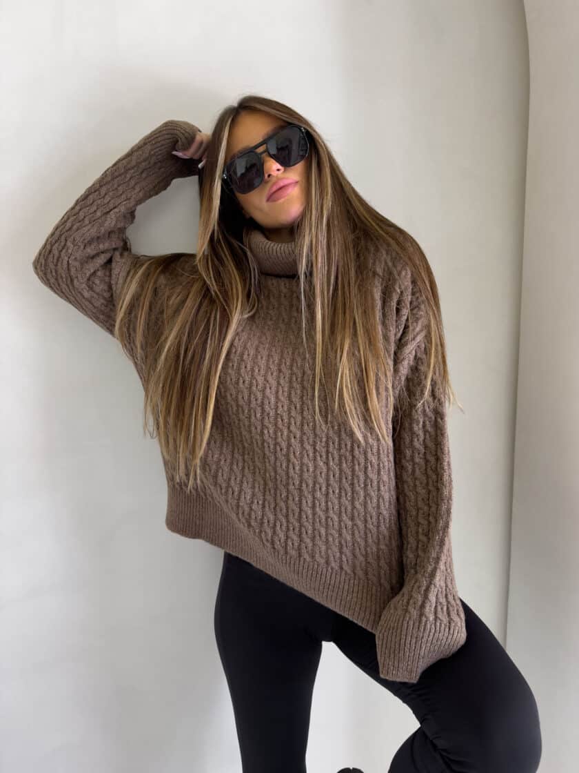Sweter golf INKO - czekoladowy - obrazek 5