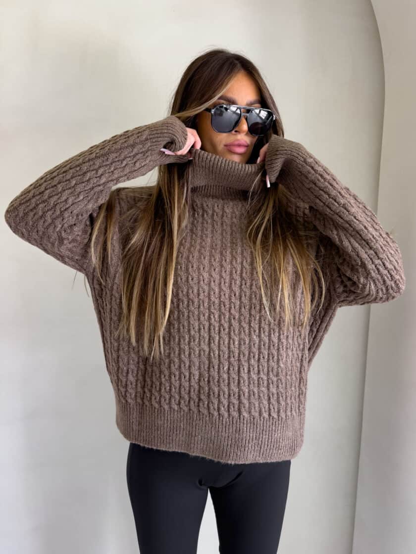 Sweter golf INKO - czekoladowy - obrazek 7