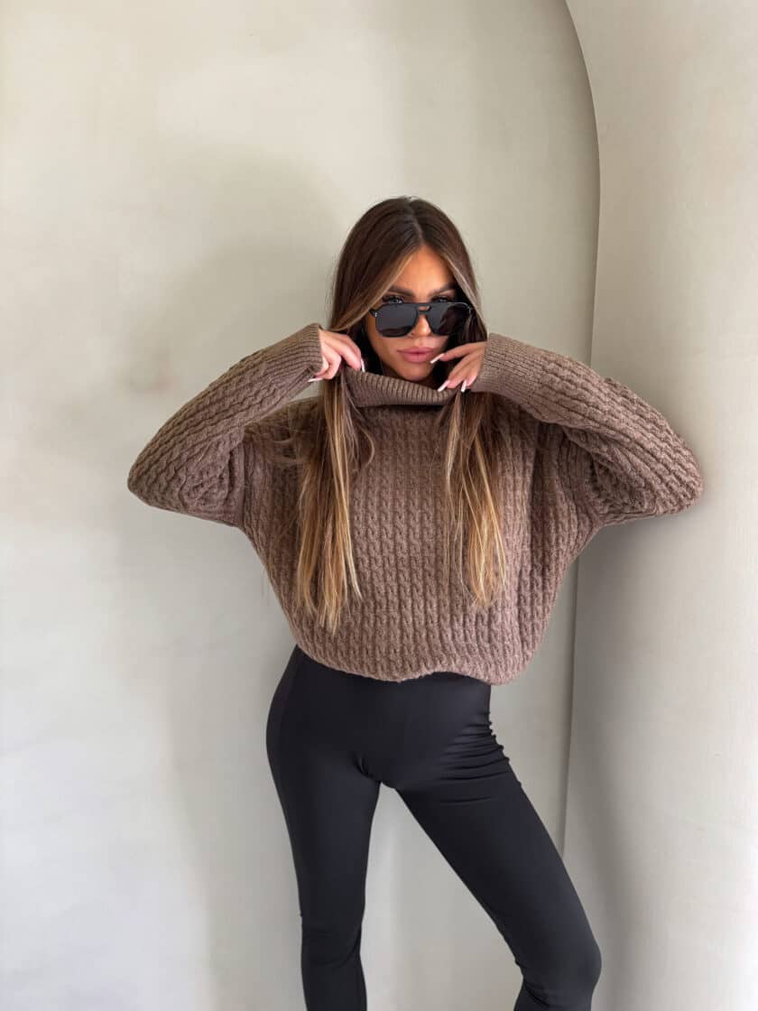 Sweter golf INKO - czekoladowy - obrazek 3