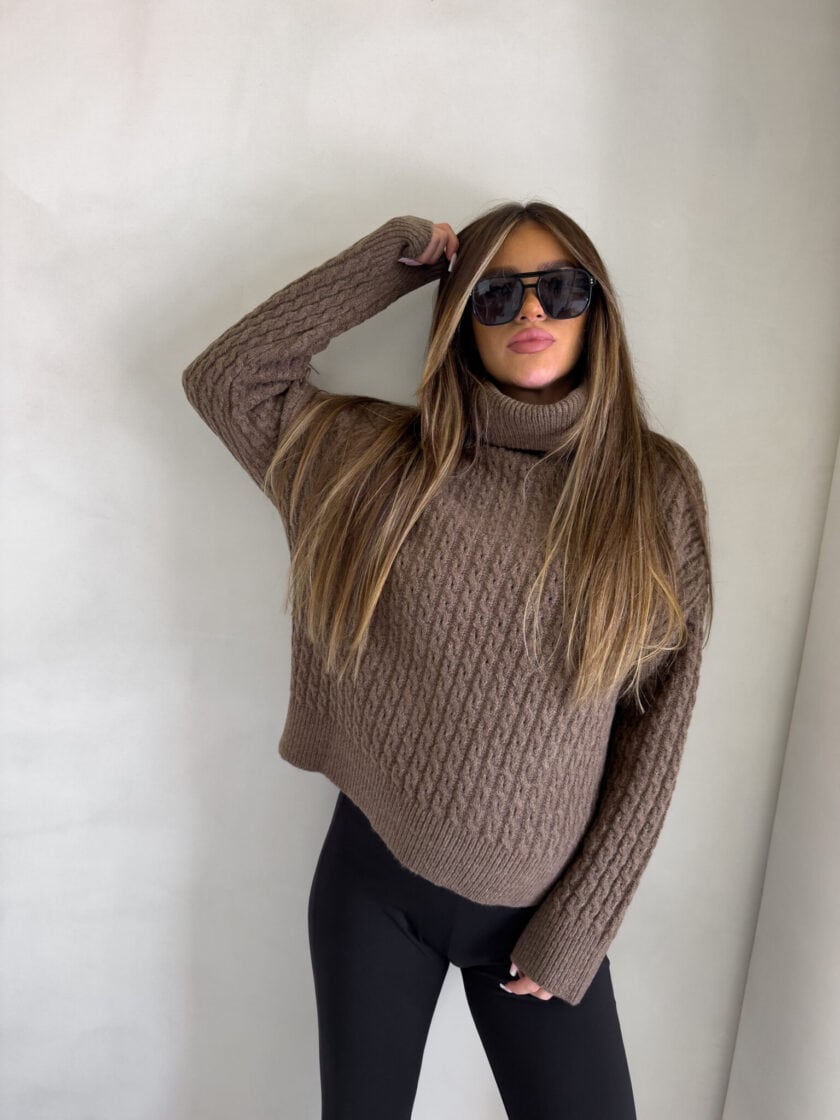 Sweter golf INKO - czekoladowy - obrazek 14