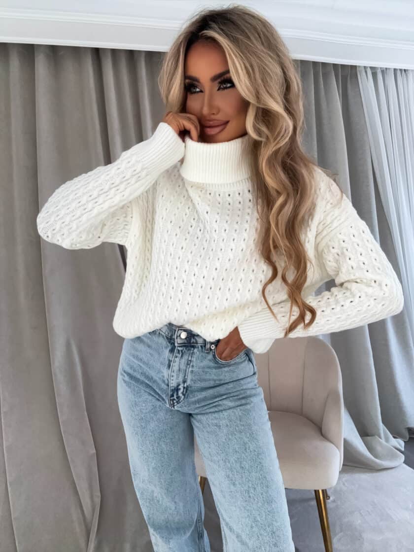 Sweter golf INKO - ecru - obrazek 4