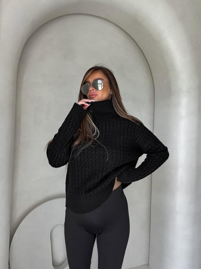 Sweter golf INKO - czarny - obrazek 4