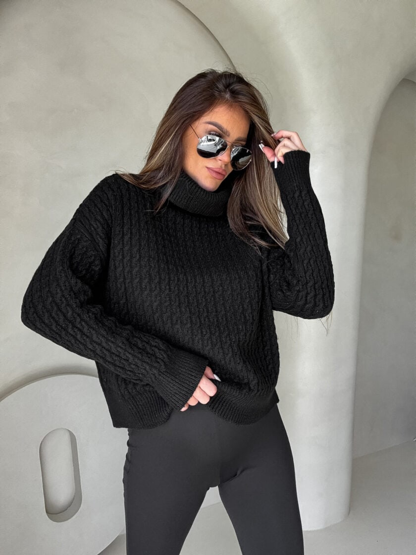 Sweter golf INKO - czarny - obrazek 3