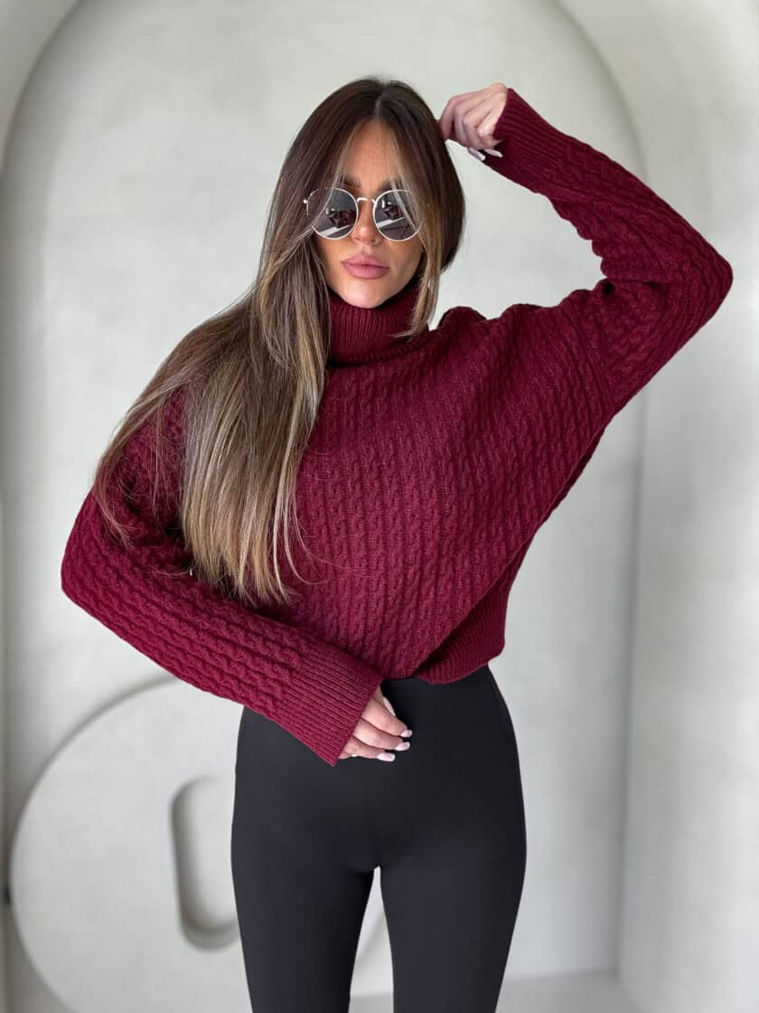 Sweter golf INKO - bordowy - obrazek 5