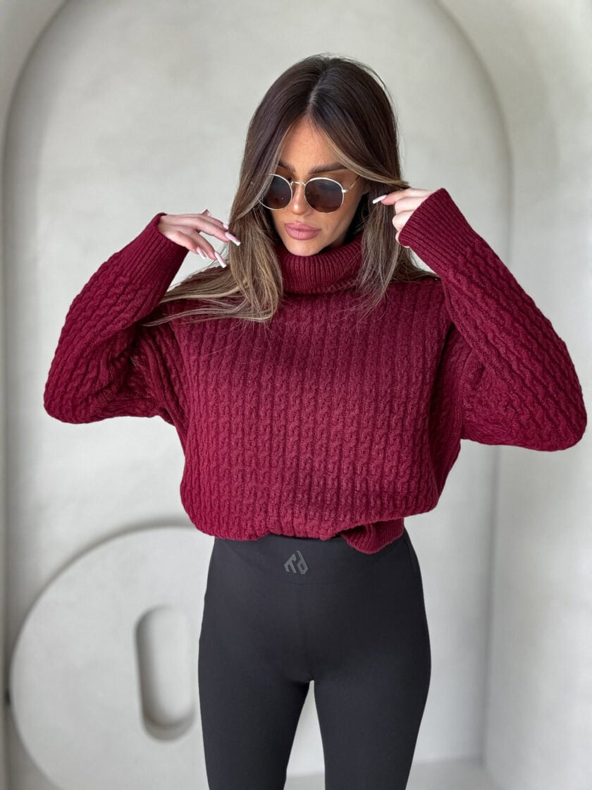 Sweter golf INKO - bordowy - obrazek 7