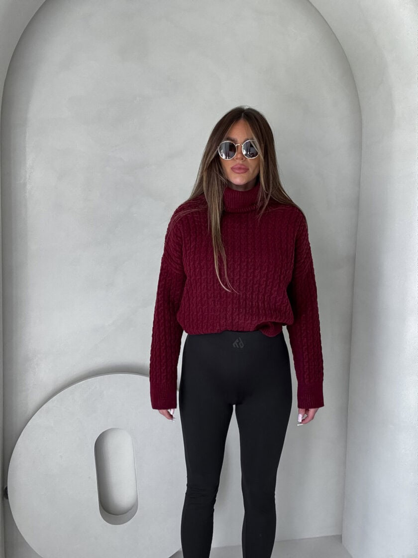 Sweter golf INKO - bordowy - obrazek 6
