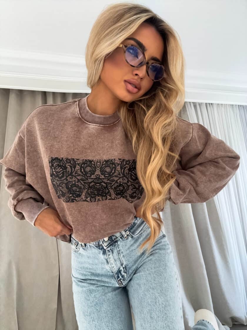 Dekatyzowana bluza KORONKA - ciemny beż - obrazek 7