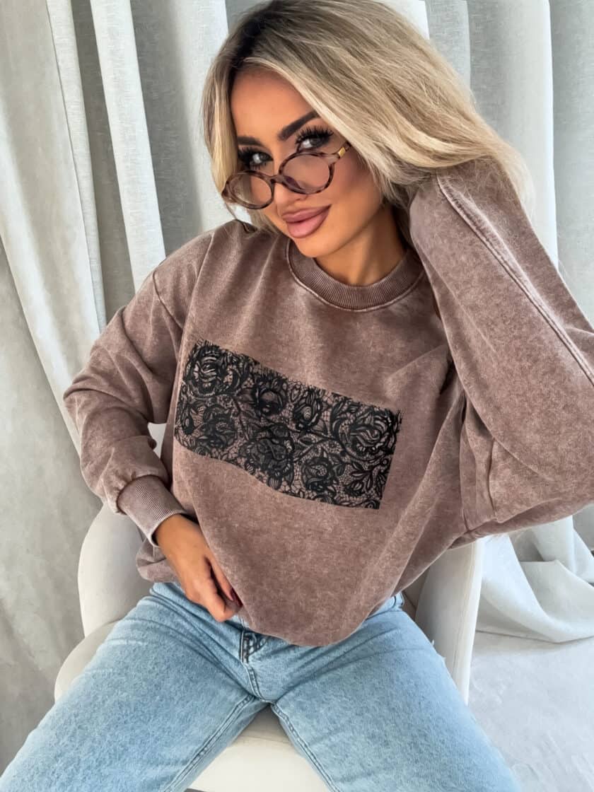 Dekatyzowana bluza KORONKA - ciemny beż - obrazek 20