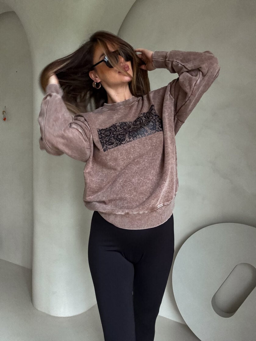 Dekatyzowana bluza KORONKA - ciemny beż - obrazek 6