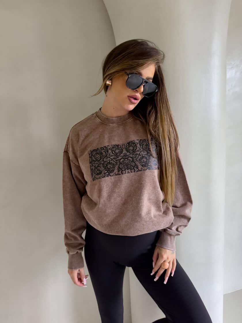 Dekatyzowana bluza KORONKA - ciemny beż - obrazek 24