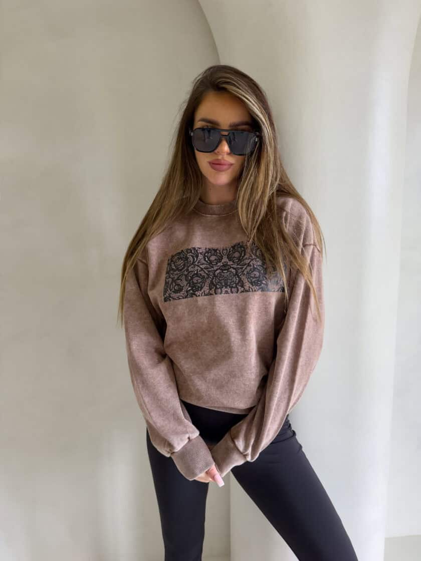 Dekatyzowana bluza KORONKA - ciemny beż - obrazek 9
