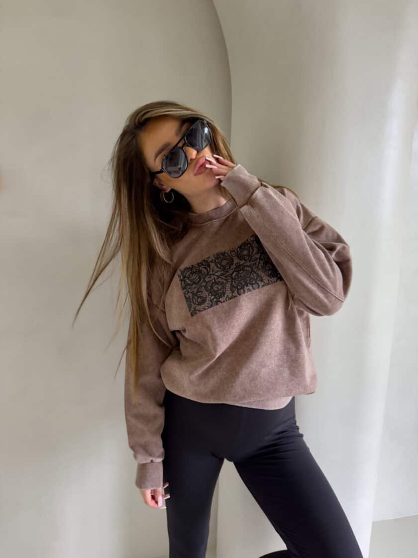 Dekatyzowana bluza KORONKA - ciemny beż - obrazek 25