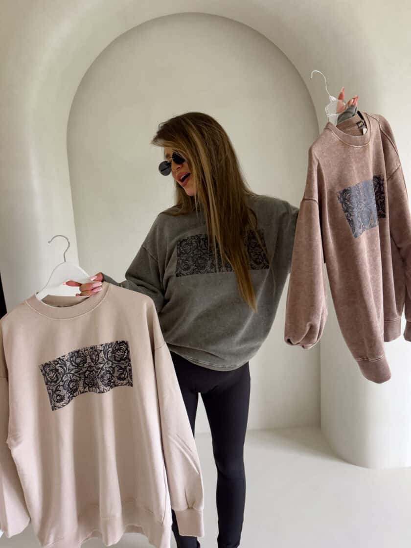 Dekatyzowana bluza KORONKA - ciemny beż - obrazek 12