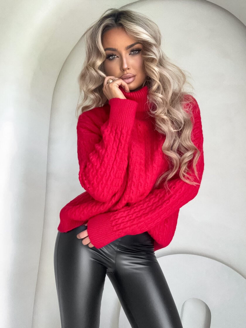 Sweter golf INKO - czerwony - obrazek 3