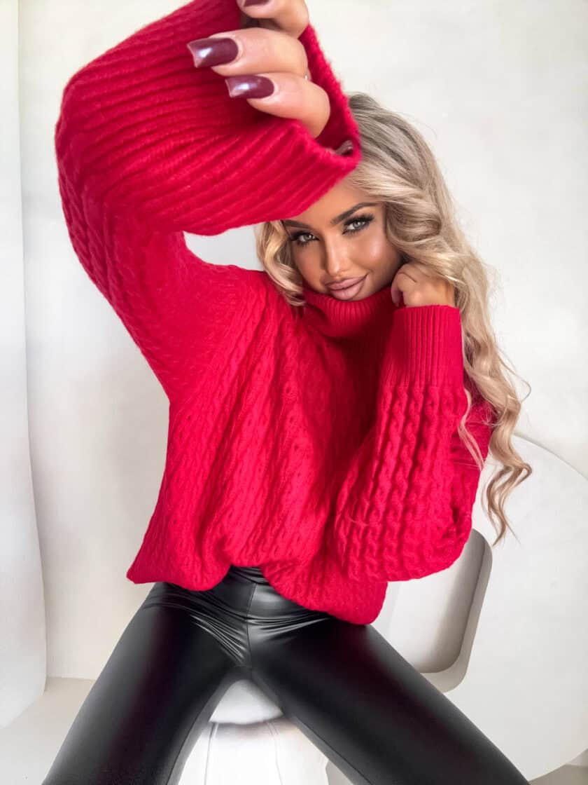 Sweter golf INKO - czerwony - obrazek 2