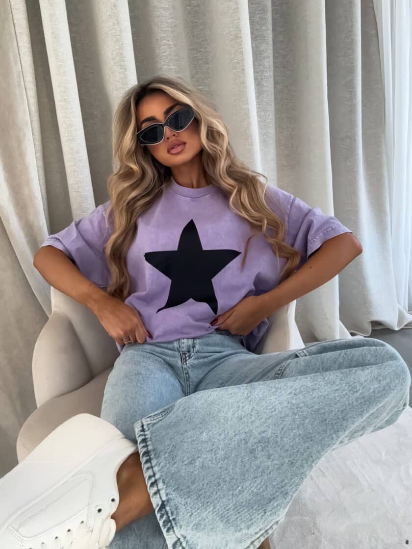 Dekatyzowany t-shirt STAR - jasny fiolet - obrazek 4